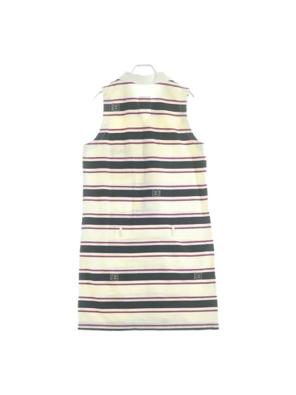 Chanel Multi Border Front Zip Sleeveless Dress Beige